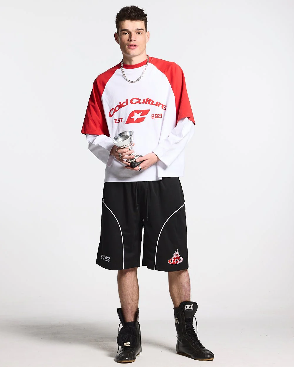 BASEBALL DOUBLE SLEEVE TEE WHITE/RED - Image 2