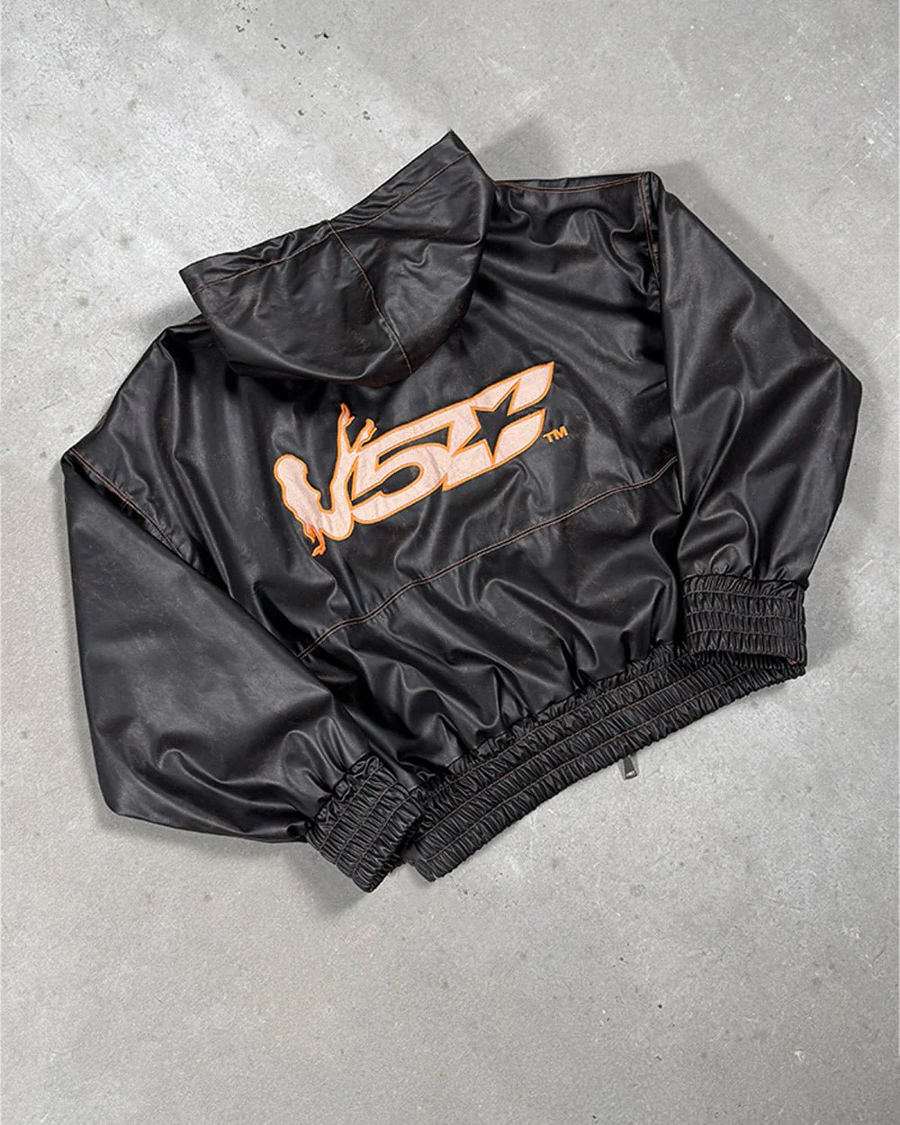 FAUX LEATHER ZIP HOODIE BROWN - Image 8
